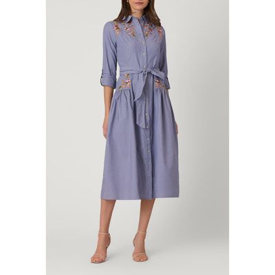 Shoshanna Shoshanna Embroidered Pinstripe Caldwell Dress