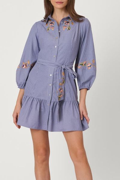 Shoshanna Shoshanna Embroidered Pinstripe Gwen Dress