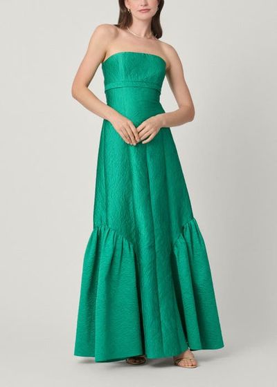 slim fit dress slacks Emerald Green Velvet Bodice Floral Jacquard Evening Gown – FancyVestido main image 1