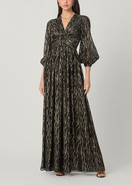 Shoshanna Shoshanna Midnight Rosalie Lurex Clip Chiffon Dress