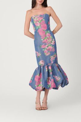 Shoshanna Shoshanna Rose Printed Chine Taffeta Midnight Julieanne Dress