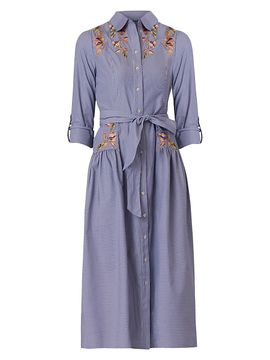Shoshanna Women's Caldwell Embroidered Pinstriped Shirtdress