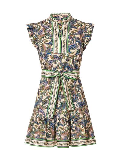 Shoshanna Women's Leah Paisley Stretch-Cotton Tie-Waist Mini Dress