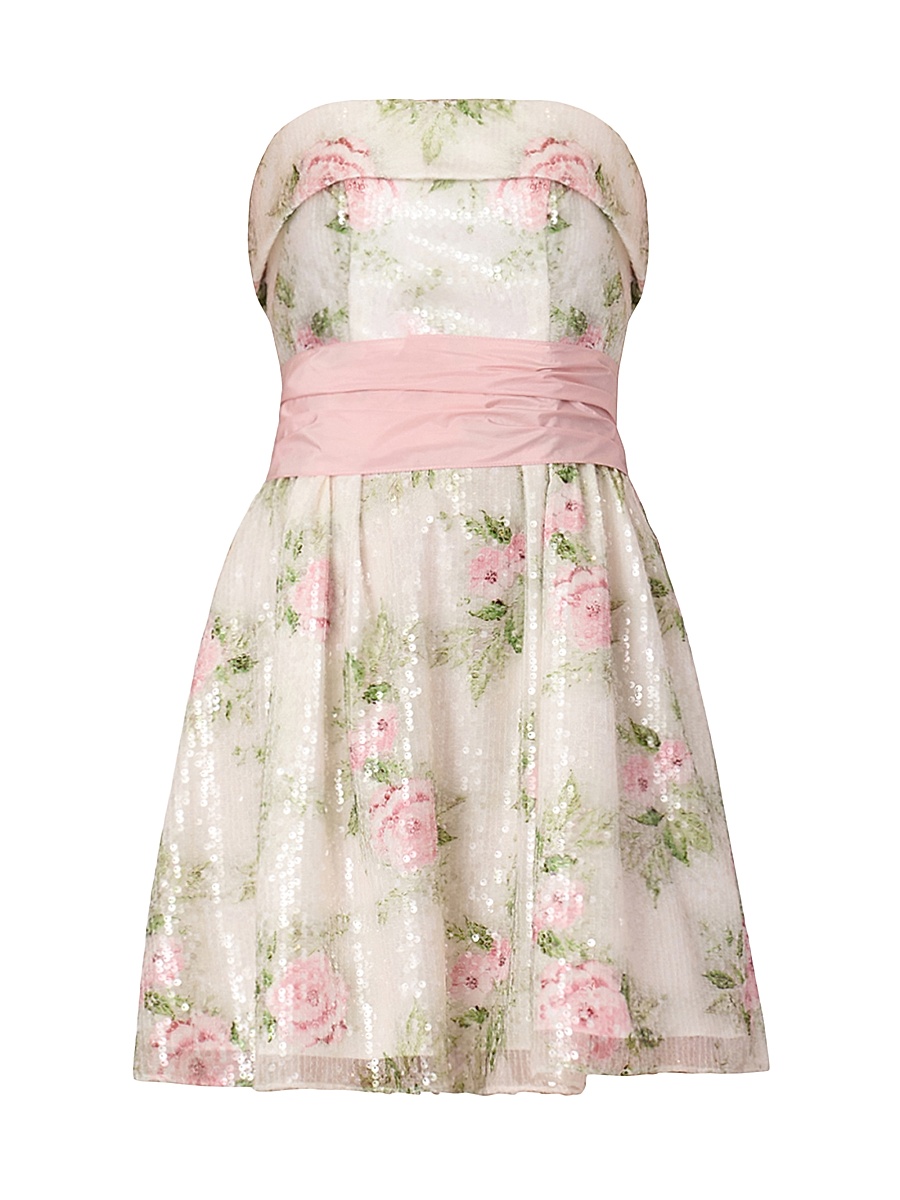 shoshanna floral mini dress Shoshanna Archie Floral-Print Denim Mini Dress
