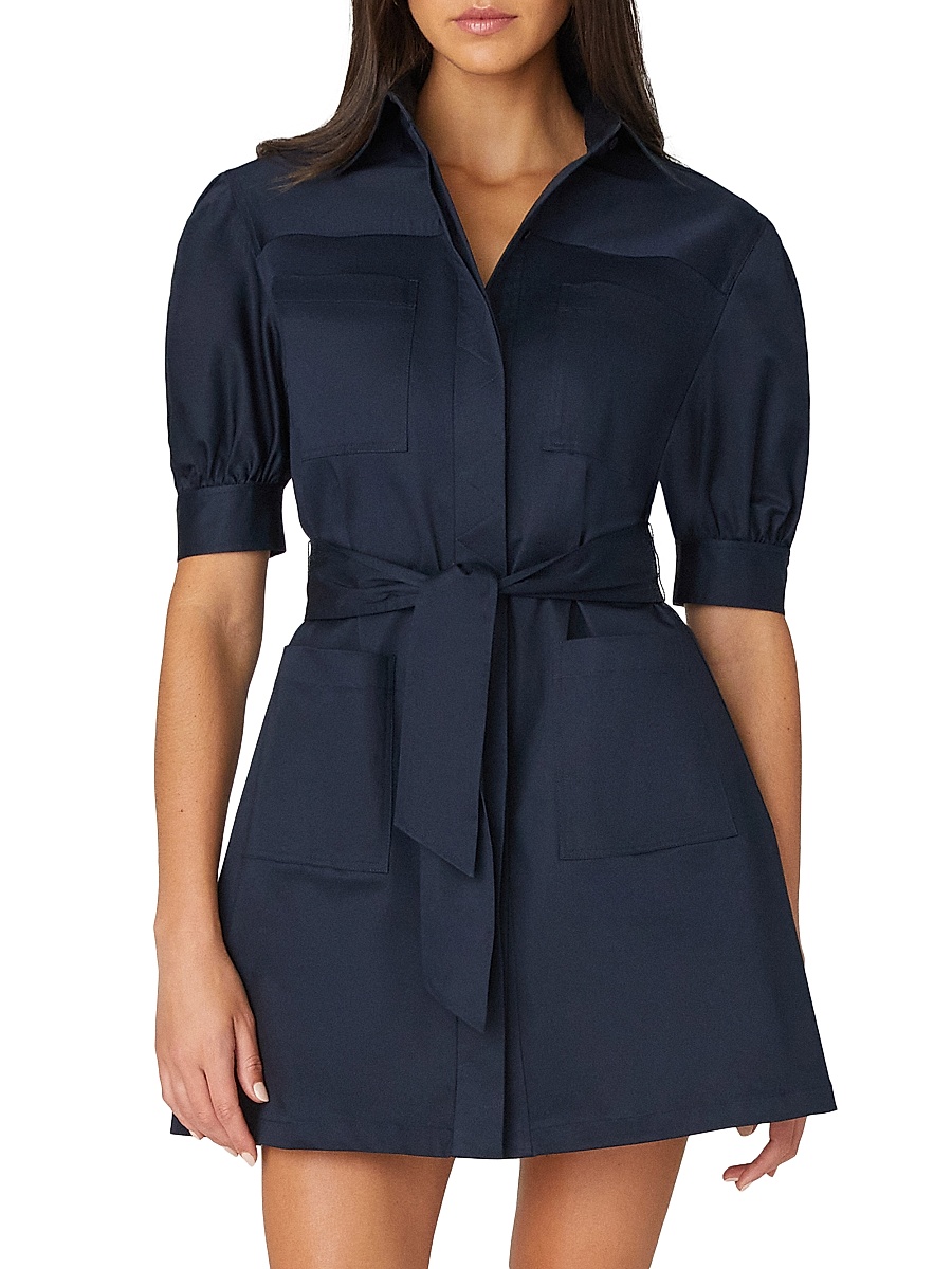 Shoshanna - Women's Vince Cotton Sateen Tie-Waist Shirtdress