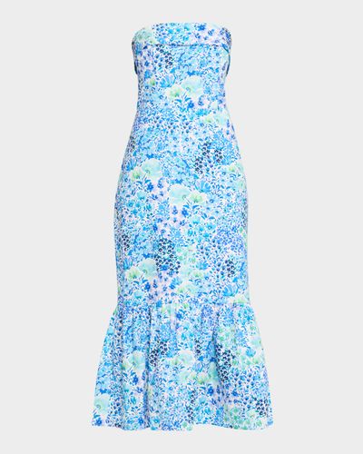 Shoshanna Wright Strapless Floral-Print Flounce Midi Dress