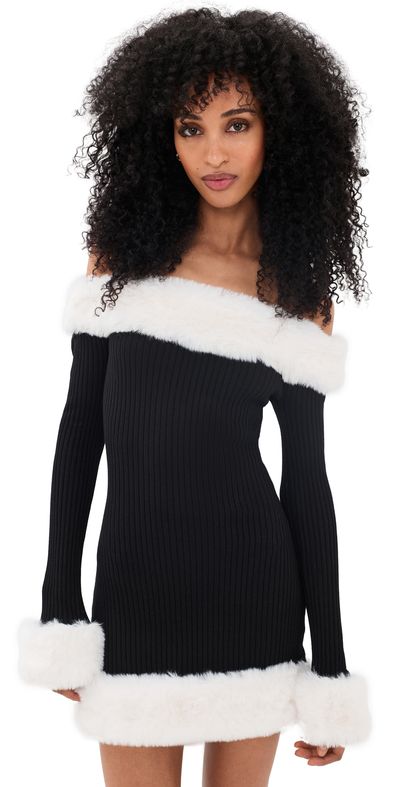 Show Me Your Mumu Show Me Your Mumu Donna Mini Dress Black Knit With White Faux Fur