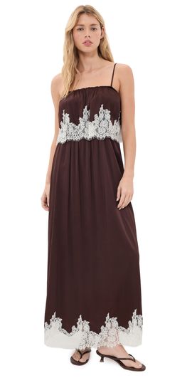 Show Me Your Mumu Show Me Your Mumu Emmylou Maxi Dress Chocolate Satin With Lace Trim