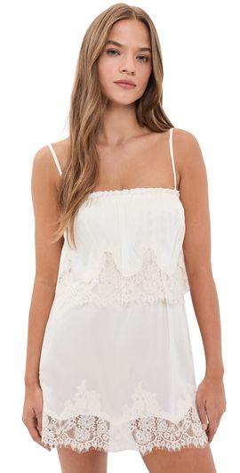 Show Me Your Mumu Show Me Your Mumu Emmylou Mini Dress Ivory Satin With Lace Trim