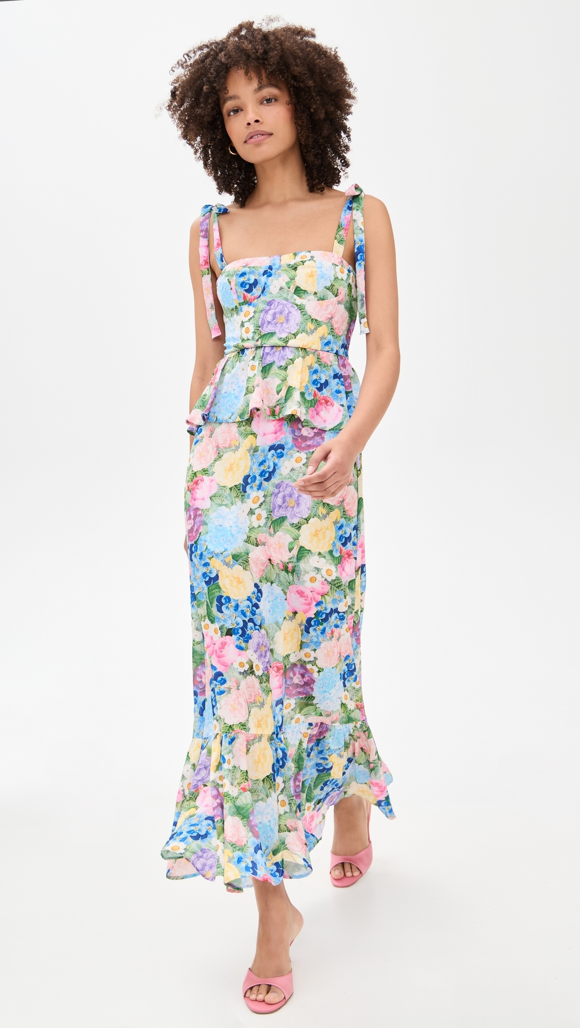 knee length dresses for ladies Garden Midi Dress, in Baby Blue Luxe Satin, Size: Small | Show Me Your Mumu main image 0