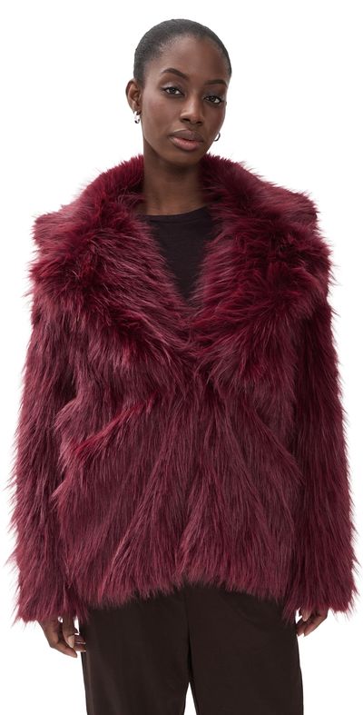 Show Me Your Mumu Show Me Your Mumu Salt Lake Fur Coat Merlot Knit Faux Fur
