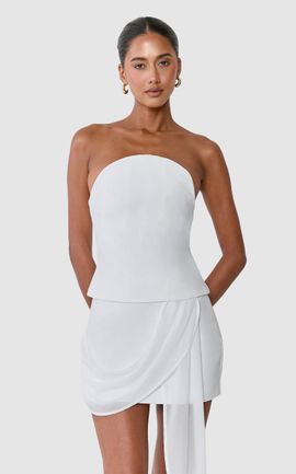 Showpo Alessandra Top - Strapless Curved Neck Corset Top in Off White