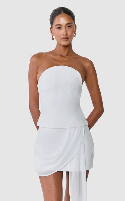 Showpo Alessandra Top - Strapless Curved Neck Corset Top in Off White