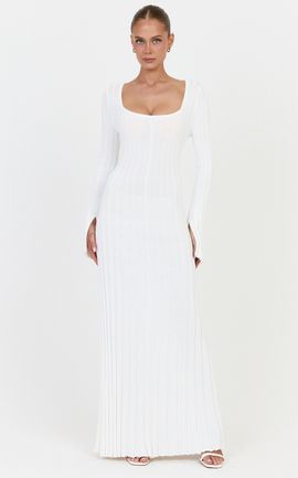 Showpo Alex Maxi Dress - Long Sleeve Square Neck Knit Dress in White