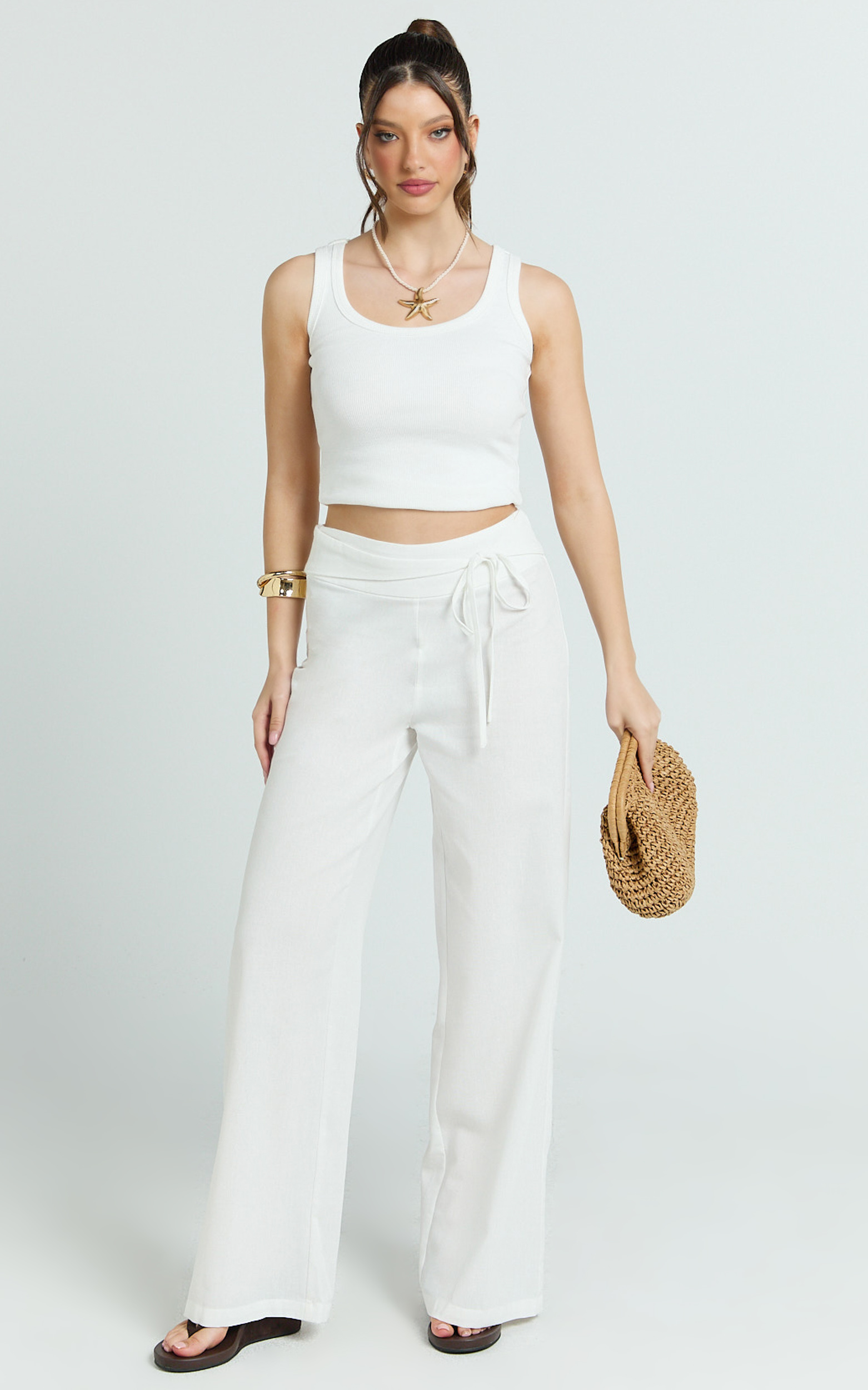 Showpo Alva Pants - High Waisted Front Tie Wide Leg Pants in White