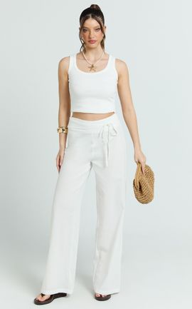 Showpo Alva Pants - High Waisted Front Tie Wide Leg Pants in White