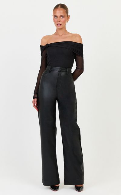 Showpo Amy Bodysuit - Off The Shoulder Long Sleeve Bodysuit with Twist Neck Detail in Black