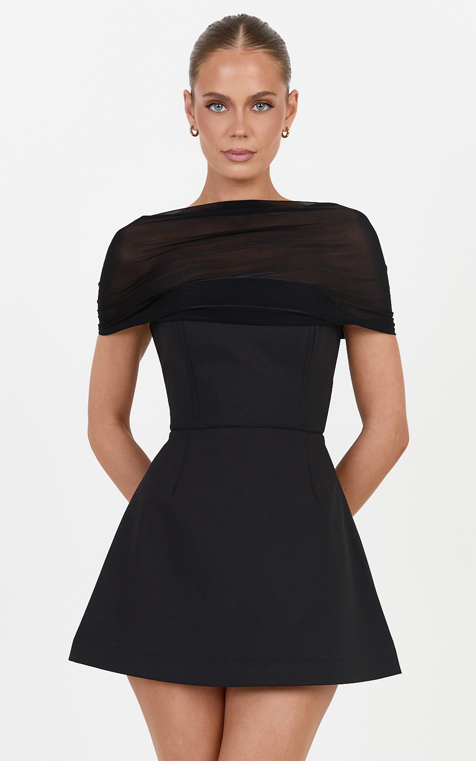 Showpo Anna Playsuit - Fit And Flare Playsuit With Mesh Overlay in Black