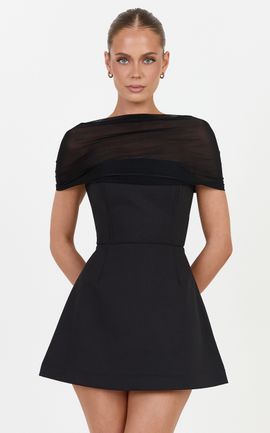 Showpo Anna Playsuit - Fit And Flare Playsuit With Mesh Overlay in Black