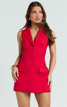 Showpo Bella Mini Dress - Tailored A Line Blazer Dress in Red