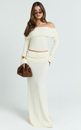 Showpo Calla Maxi Skirt - Split Gathered Fold Skirt in Cream