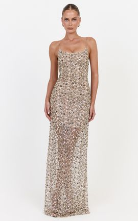 Showpo Calypso Maxi Dress - Sequin Embellished Dress in Gold