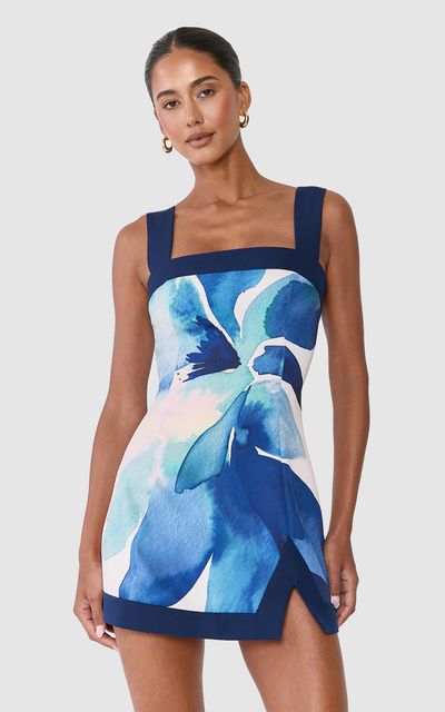 Showpo Camellia Mini Dress - Square Neck A Line Dress in Navy Floral