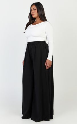 Showpo Cardi Pants - High Waist Elastic Wide Leg Pants in Black