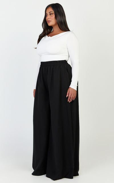 Showpo Cardi Pants - High Waist Elastic Wide Leg Pants in Black