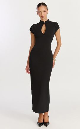 Showpo Cassienne Midi Dress - High Neck Keyhole Cut Out Bodycon Midi Dress in Black