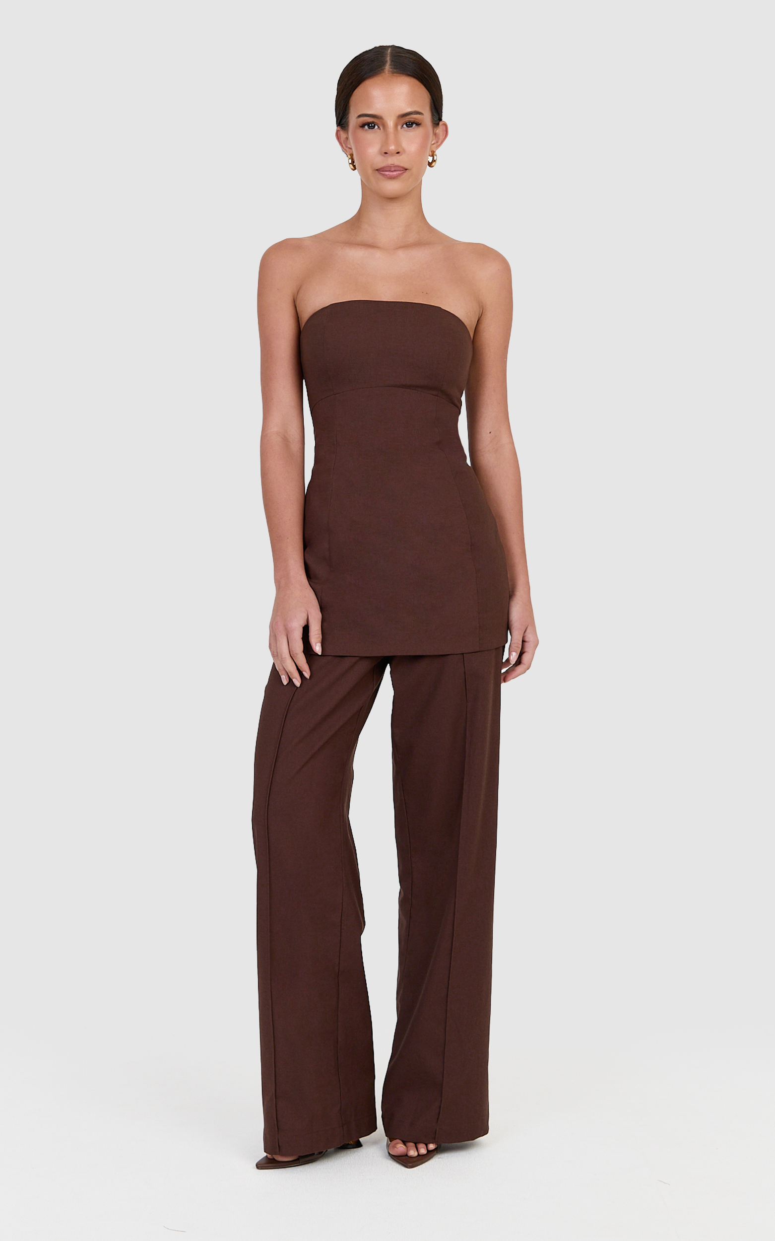 Showpo Catherine Pants - Linen Blend Tailored Straight Leg Pant in Chocolate