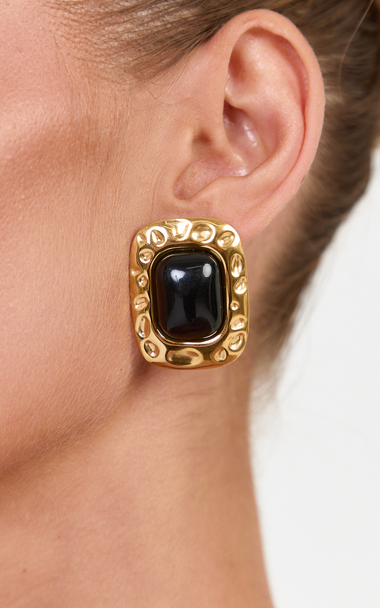 Showpo Cleo Earrings - Square Stud Earrings in Gold Plated 18k - Black