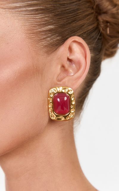 Showpo Cleo Earrings - Square Stud Earrings in Gold Plated 18k - Red