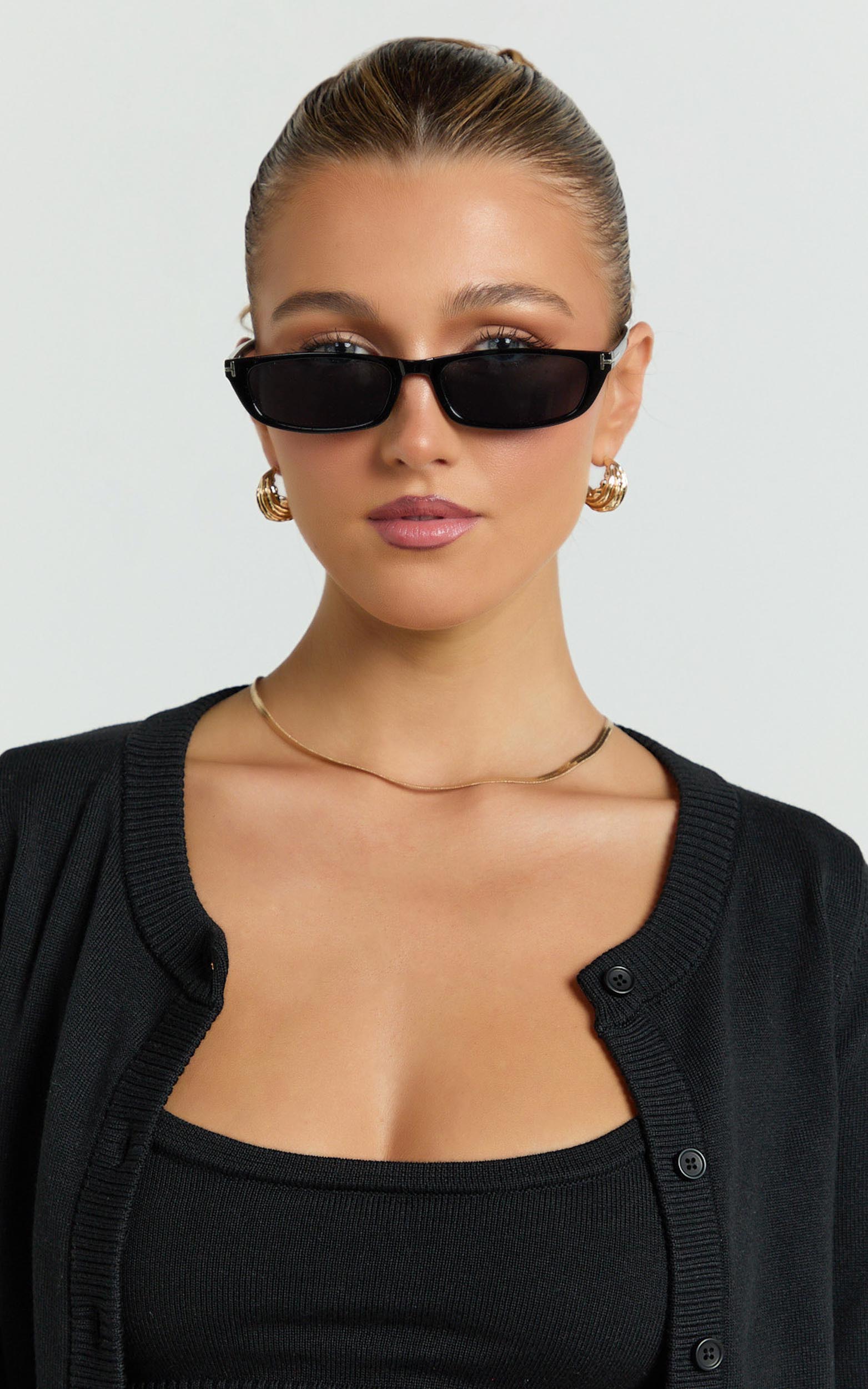 Showpo Colette Sunglasses - Small Rectangle Sunglasses in Black