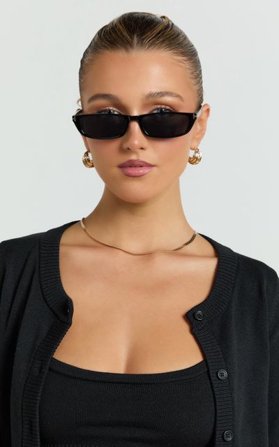 Showpo Colette Sunglasses - Small Rectangle Sunglasses in Black