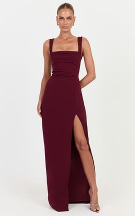 Showpo Donna Maxi Dress - Cowl Neck Column High Split Dress in Plum