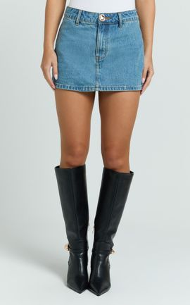Showpo Fabia Skort - Denim Mid Rise Skort in Light Blue Wash