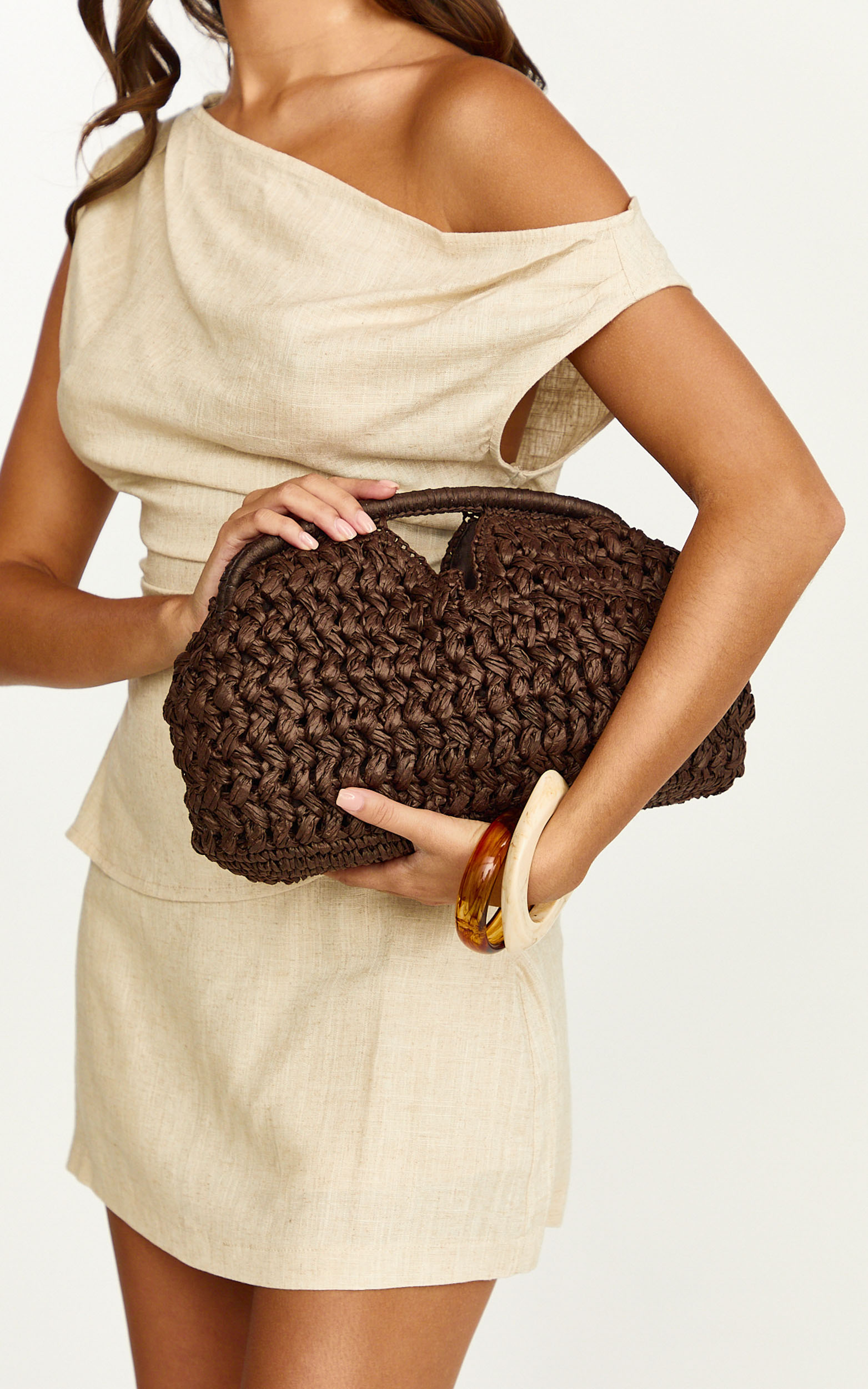 Showpo Fabienne Bag - Straw Clutch Bag in Chocolate