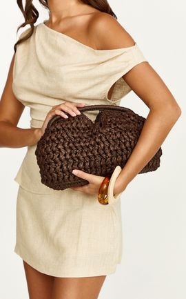 Showpo Fabienne Bag - Straw Clutch Bag in Chocolate