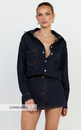 Showpo Faharra Shirt - Recycled Cotton Denim Shirt in Raw