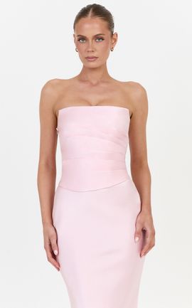 Showpo Francesca Top - Draped Satin Bustier Top in Pink
