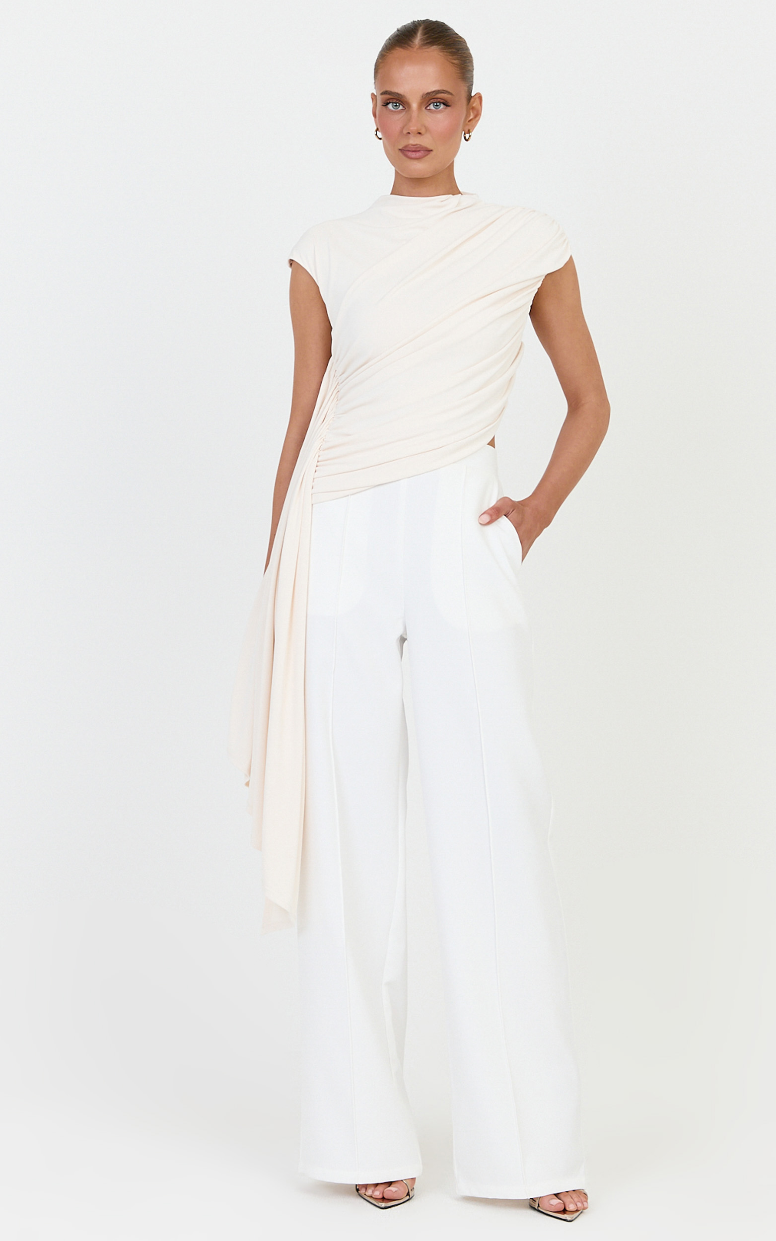 Showpo Helena Top - Jersey Drape Scarf Top in Off White
