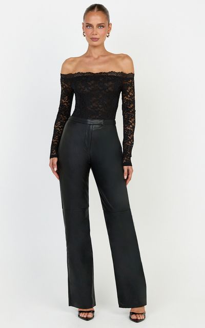 Showpo Isabelle Bodysuit - Off Shoulder Long Sleeve Lace Bodysuit in Black