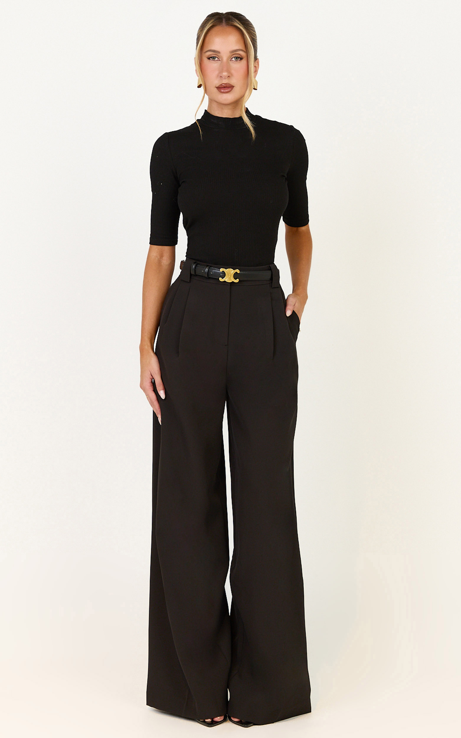 Showpo Jane Pants - High Waist Tailored Wide Leg Pants in Black