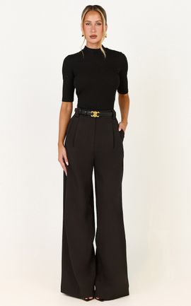 Showpo Jane Pants - High Waist Tailored Wide Leg Pants in Black
