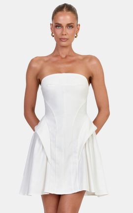 Showpo Joy Mini Dress - Strapless Structured Dress With Gathered Hip Detail in White