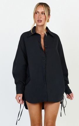 Showpo Kalpena Shirt - Ruched Side Oversized Shirt in Black