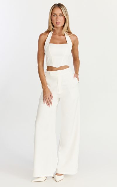 Showpo Karina Pants - High Waist Wide Leg Pants in Cream