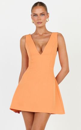 Showpo Karissa Mini Dress - V Neck Fit And Flare Dress in Orange