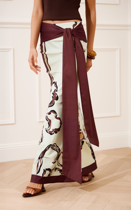 Showpo Katherine Maxi Skirt - Tie Waist Skirt in Pistachio Line Floral Print
